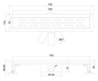 Душевой лоток РМС ТЛ-02-70х7 70см нержавеющая сталь
